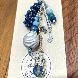 Handmade Blue Beaded Charm keychain with Silver Accents-handmade/EAlovey